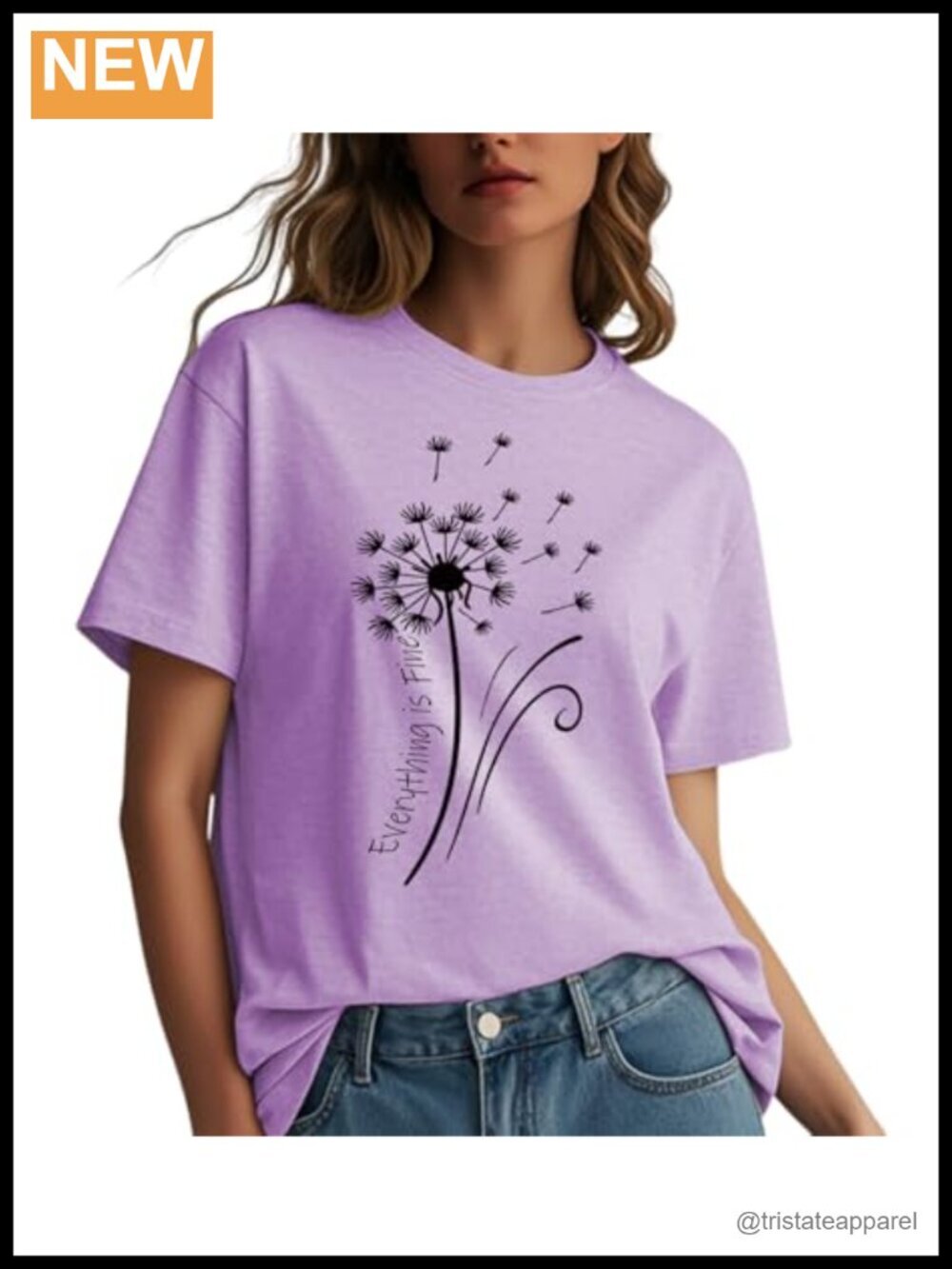 Cotton Blend Short Sleeve T-Shirt with Everything is Fine & Dandelion Print